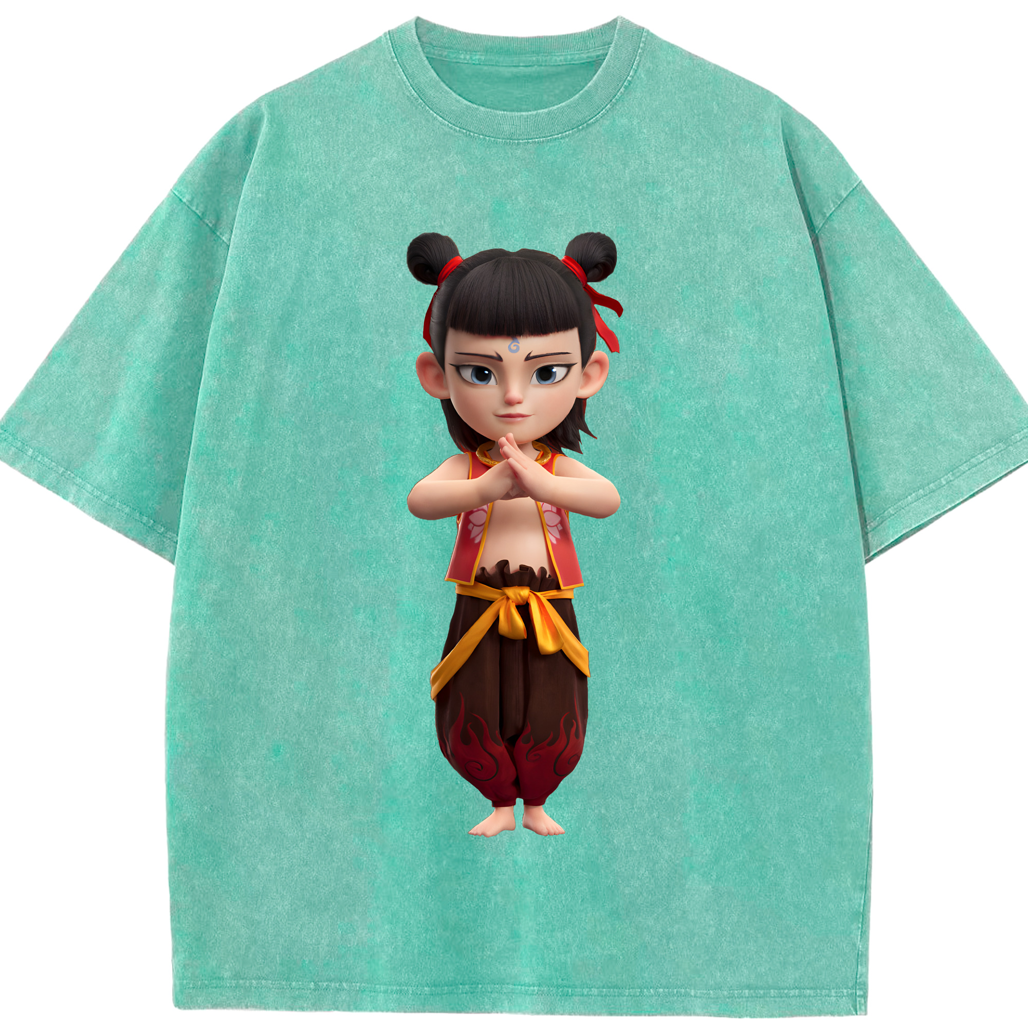（画像用） Ne Zha 2 ナタ 魔童の大暴れ 綿100% ヴィンテージ風 半袖Tシャツ（フロントプリント）